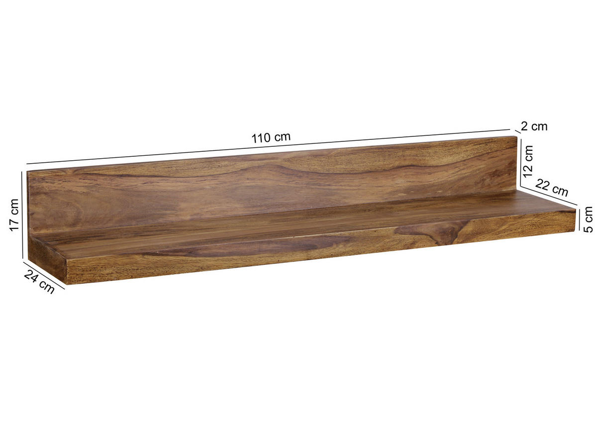 WANDREGAL Sheesham massiv Sheeshamfarben  - Sheeshamfarben, MODERN, Holz (110/17/24cm) - MID.YOU