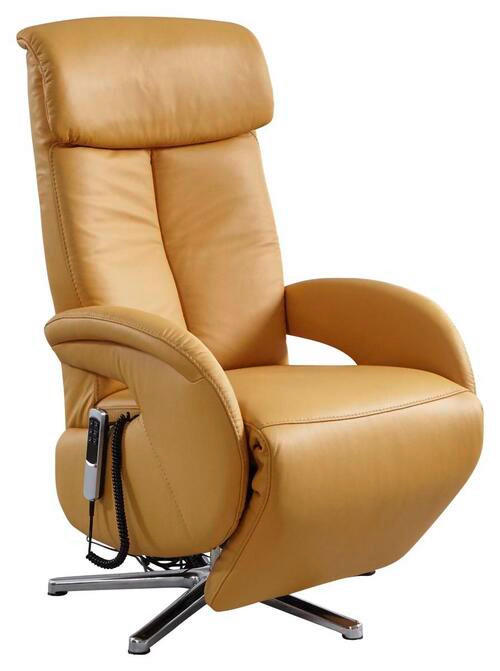 RELAXSESSEL Echtleder    - Currygelb/Alufarben, Design, Leder/Metall (70/112/80cm) - Cantus