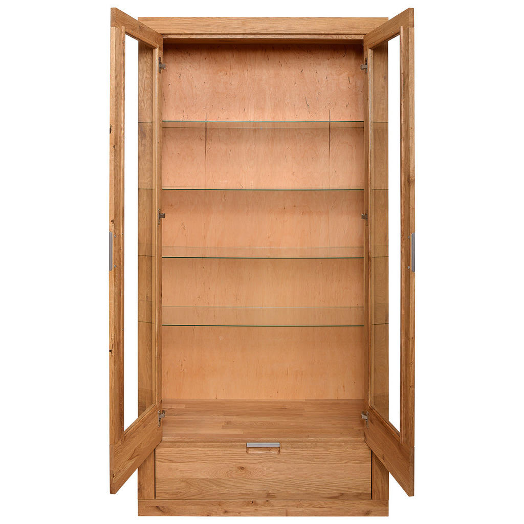 Thumbnail - Carryhome Vitrine, Wildeiche, Glas, Wildeiche, massiv, 4 Fächer, 1 Schubladen, 95x192x42 cm, Typenauswahl, Beimöbel erhä...