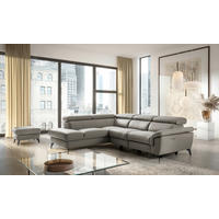 ECKSOFA SONO in Lederlook Echtleder Schlammfarben Bettkasten, Armteilverstellung, Kopfteilverstellung  210/265 cm  - Schlammfarben/Schwarz, Design, Leder/Textil (210/265cm) - Livetastic