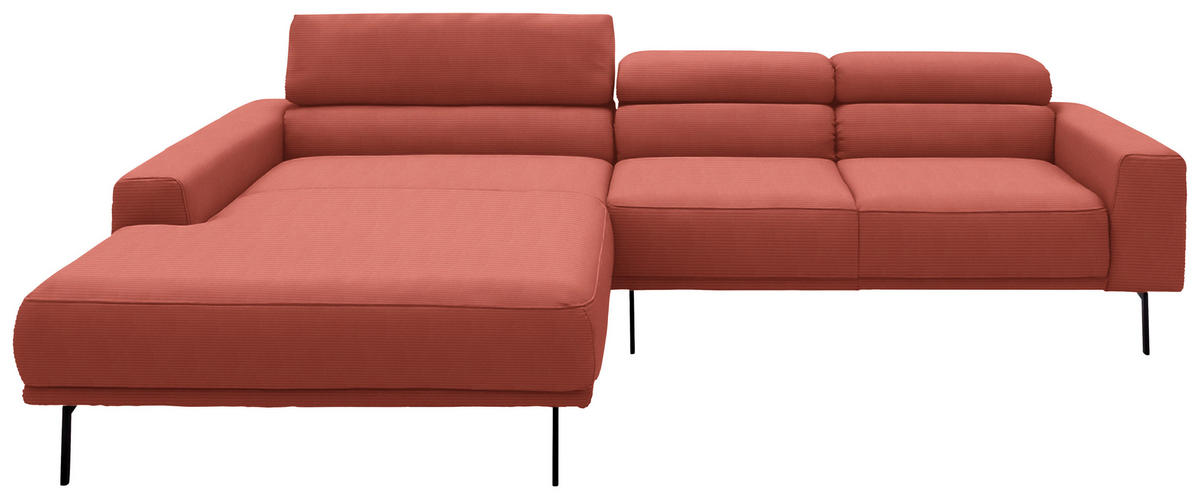 ECKSOFA  in Cord Koralle  215-217/293 cm  - Koralle/Schwarz, Design, Textil/Metall (215-217/293cm) - Schöner Wohnen