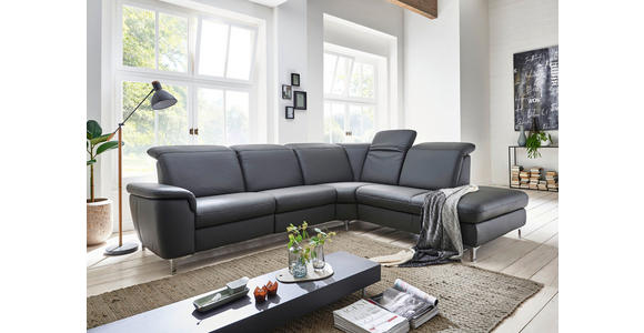 ECKSOFA in Echtleder Anthrazit - Chromfarben/Anthrazit, KONVENTIONELL, Leder/Metall (292/242cm) - Cantus