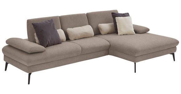 ECKSOFA in Chenille, Mikrofaser Greige 299/157 cm - Greige/Schwarz, Design, Textil/Metall (299/157cm) - Dieter Knoll