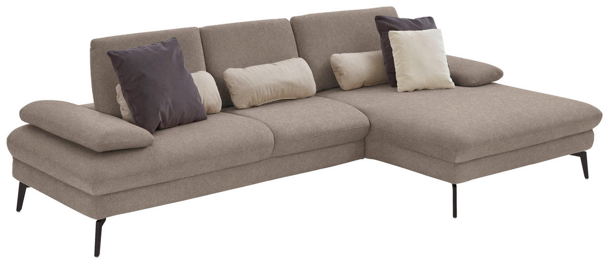 ECKSOFA in Chenille, Mikrofaser Greige  - Greige/Schwarz, Design, Textil/Metall (299/157cm) - Dieter Knoll