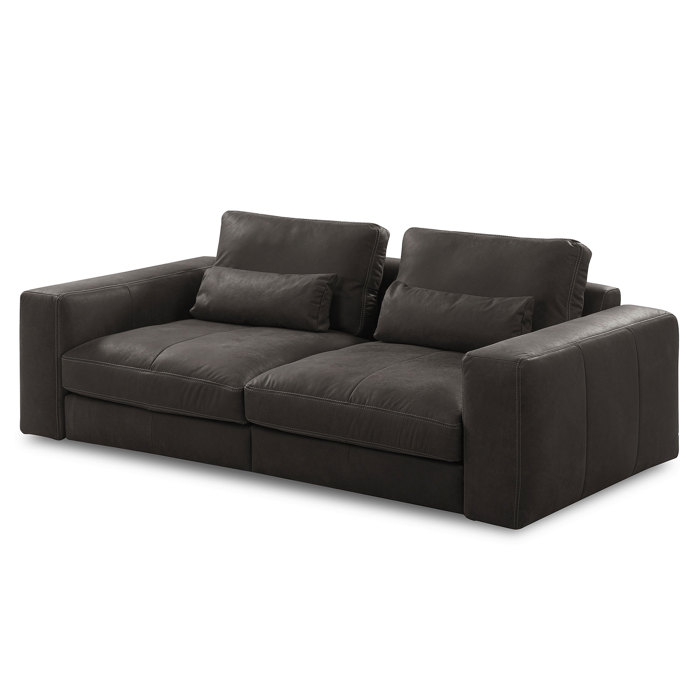2-SITZER-SOFA  in Echtleder Dunkelgrau   - Dunkelgrau/Beige, Design, Leder/Kunststoff (240/85/123cm) - Livetastic