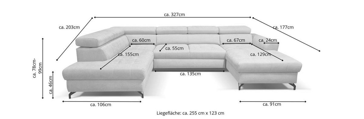 WOHNLANDSCHAFT - Waldgrün/Schwarz, Design, Textil/Metall (203/327/177cm) - Stylife