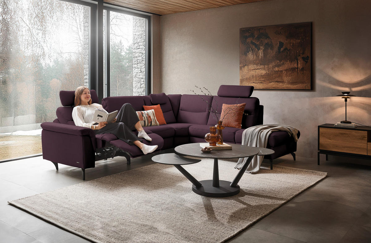 ECKSOFA  in Echtleder Violett  280/249 cm  - Anthrazit/Violett, Design, Leder/Metall (280/249cm) - Himolla Komfortklass
