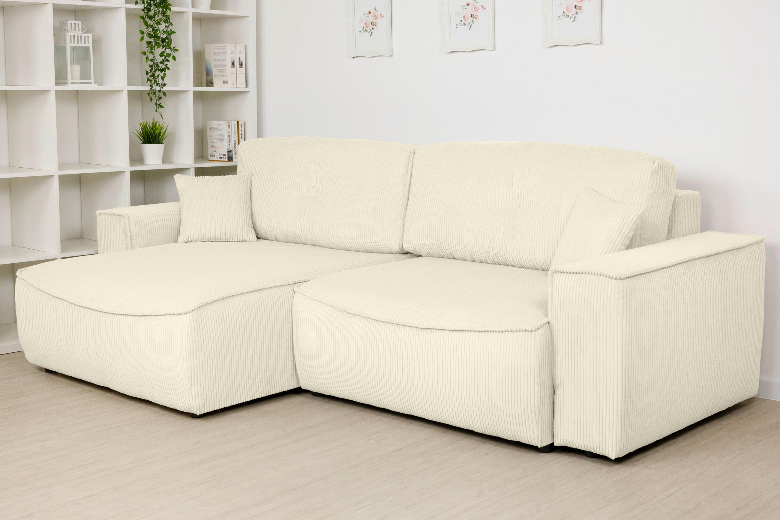 ECKSOFA Creme Cord  - Creme/Schwarz, KONVENTIONELL, Kunststoff/Textil (148/265cm) - Carryhome
