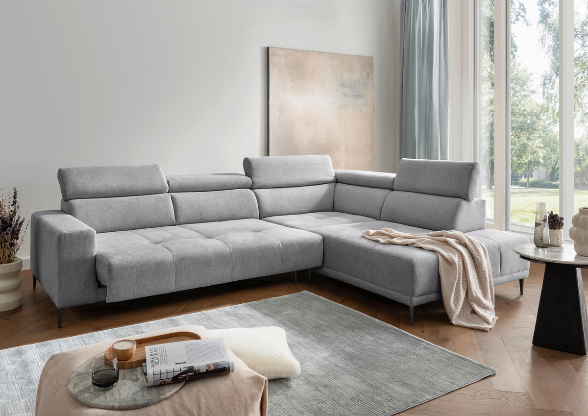 ECKSOFA INTERA in Chenille Silberfarben  305/225 cm  - Silberfarben/Schwarz, KONVENTIONELL, Textil/Metall (305/225cm) - Livetastic