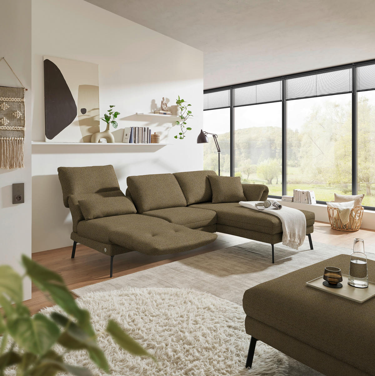 ECKSOFA  in Flachgewebe Khaki  255-365/175-224 cm  - Khaki/Schwarz, Design, Textil/Metall (255-365/175-224cm) - Dieter Knoll