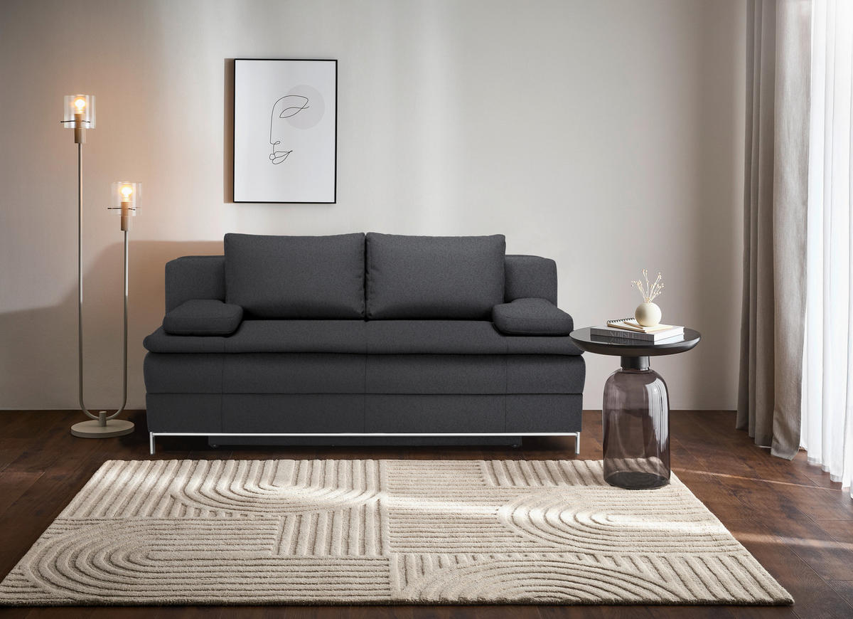 BOXSPRINGSOFA Centa  mit Stoffauswahl Webstoff Anthrazit  - Chromfarben/Anthrazit, Design, Textil/Metall (200/93/107cm) - Novel