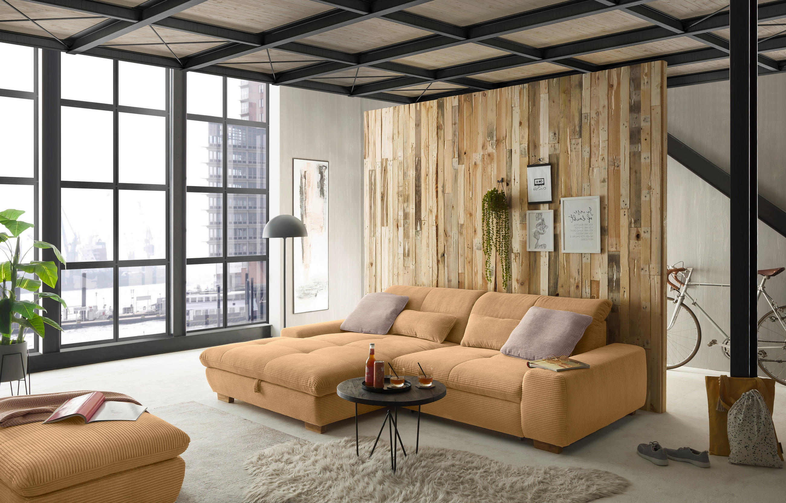 ECKSOFA Honig Cord  - Eichefarben/Honig, Design, Holz/Textil (198/276cm) - SetOne by Musterring
