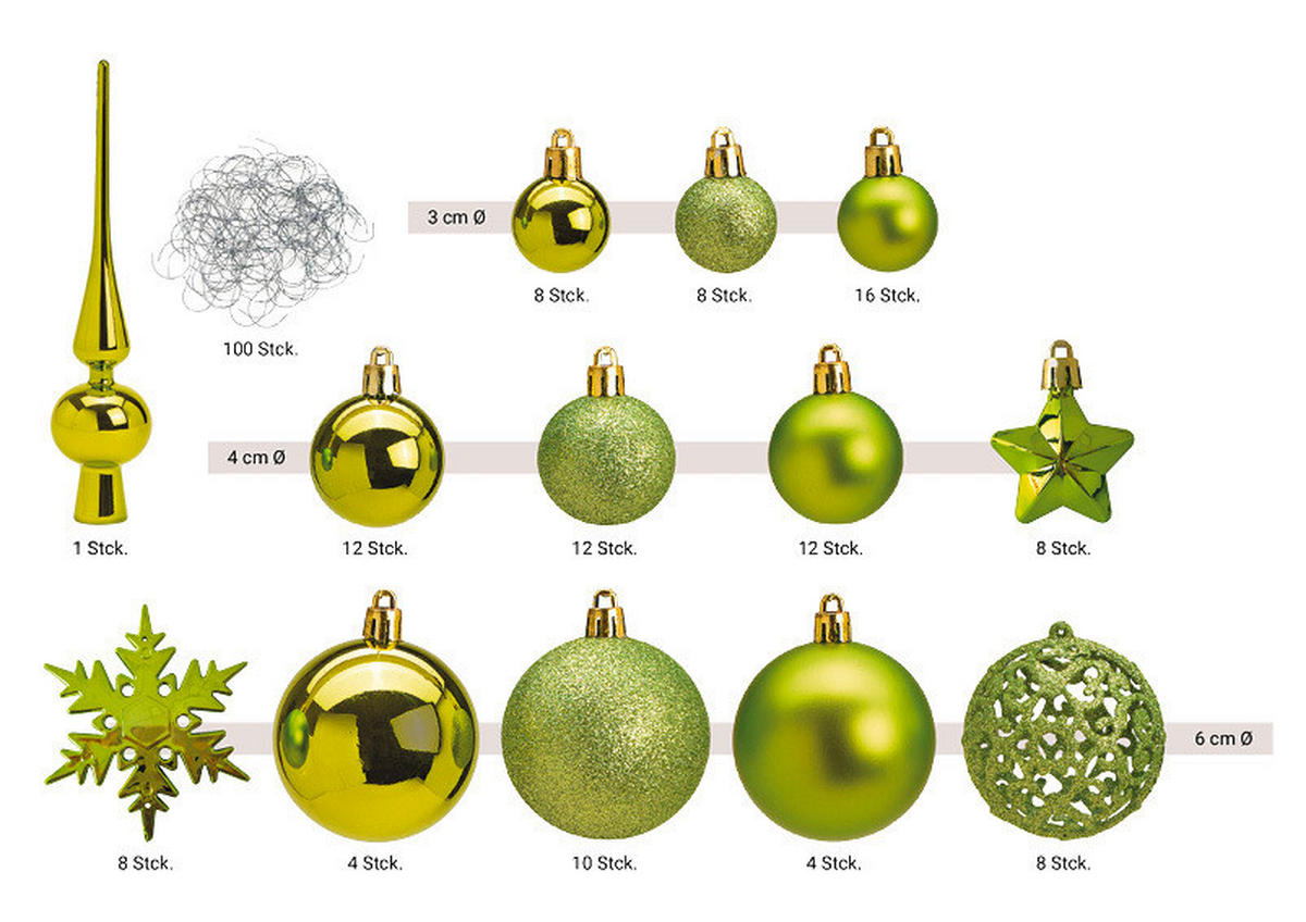 CHRISTBAUMKUGEL-SET 111-teilig  - Grün, Design, Kunststoff