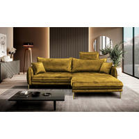 ECKSOFA in Velours Senfgelb  264/196 cm  - Goldfarben/Senfgelb, Design, Textil/Metall (264/196cm) - MID.YOU