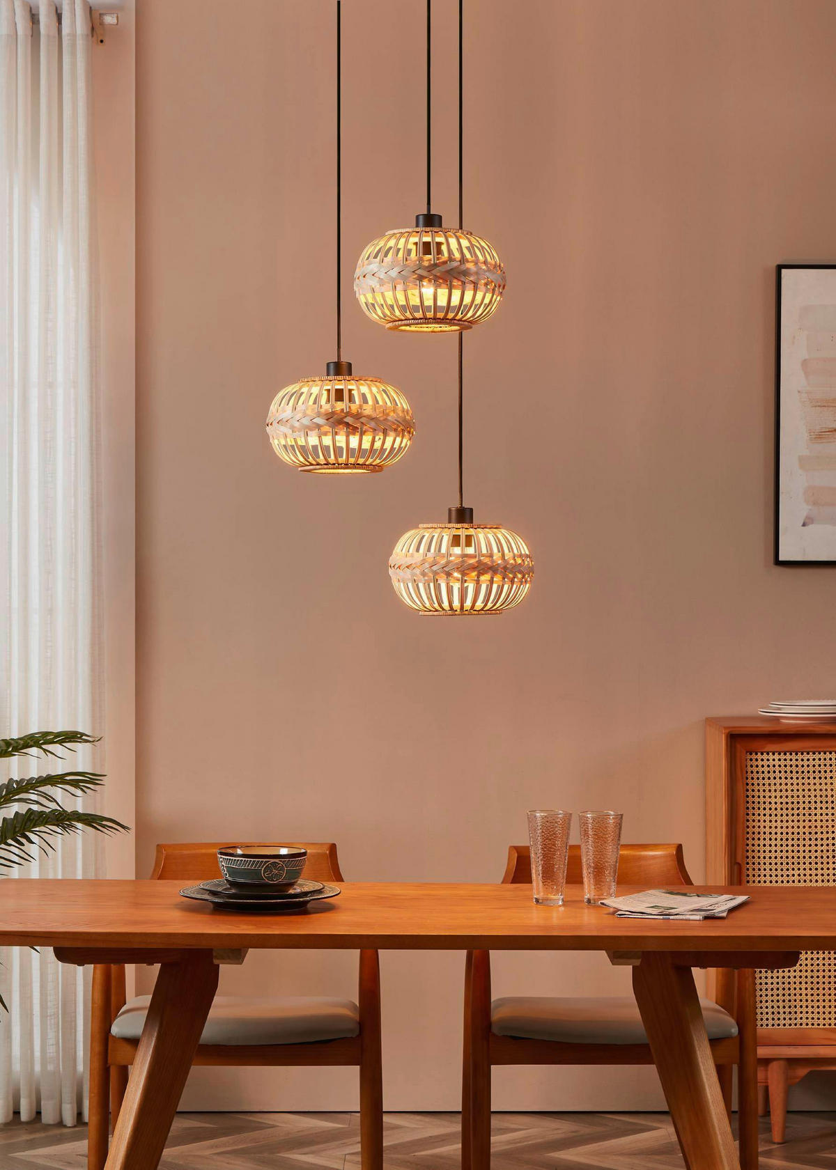 HÄNGELEUCHTE 48/110 cm  - Schwarz/Naturfarben, Natur, Holz/Metall (48/110cm) - Eglo