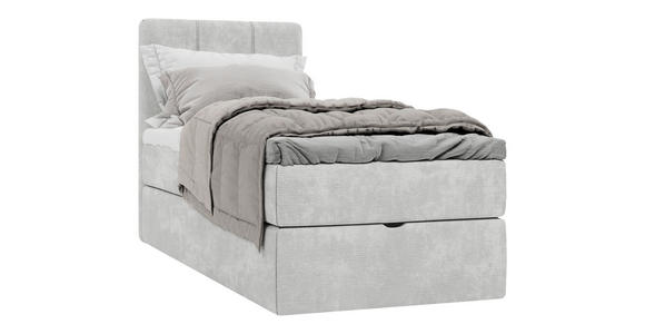 BOXBETT 70/200 cm,  in Hellgrau, Matratze, gepolstertes Kopfteil, Bettkasten, Topper, H3 = fest  - Hellgrau/Schwarz, Design, Holzwerkstoff/Kunststoff (70/200cm) - Esposa