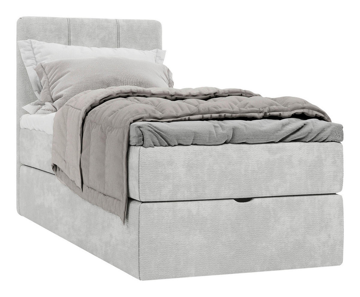 BOXBETT 70/200 cm,  in Hellgrau, Matratze, gepolstertes Kopfteil, Bettkasten, Topper, H3 = fest  - Hellgrau/Schwarz, Design, Holzwerkstoff/Kunststoff (70/200cm) - Esposa