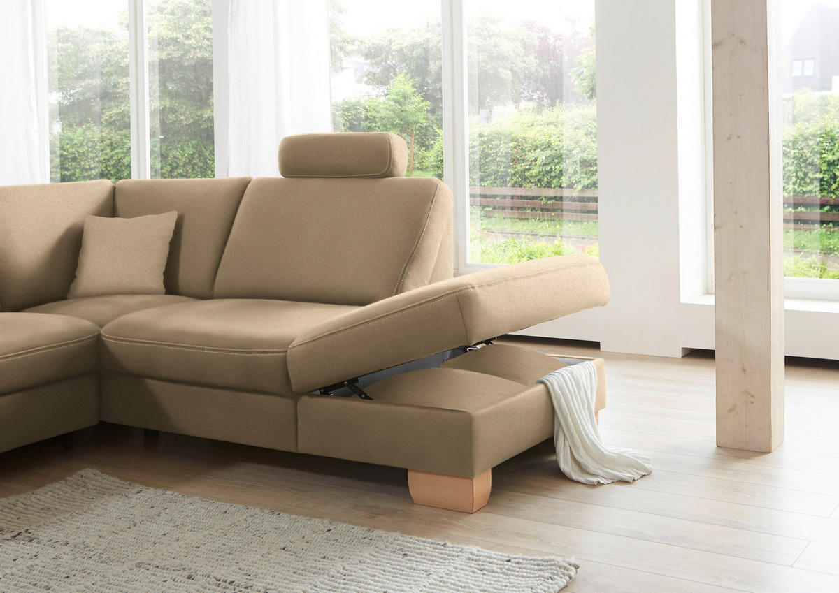 ECKSOFA in Mikrofaser Beige  - Wildeiche/Beige, Natur, Holz/Textil (286/236cm) - Voleo