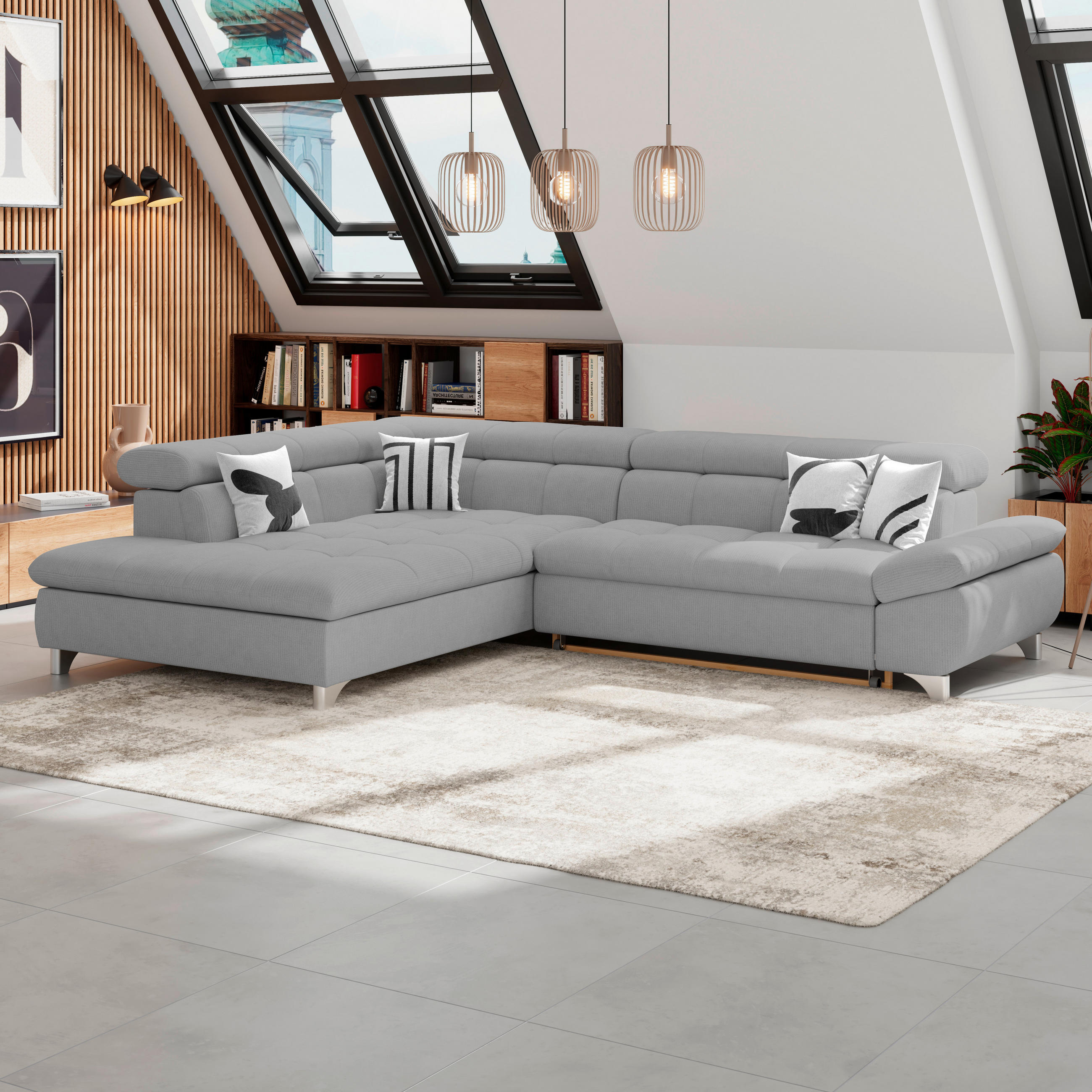 ECKSOFA Grau Chenille  - Chromfarben/Grau, KONVENTIONELL, Textil/Metall (234/312cm) - Livetastic
