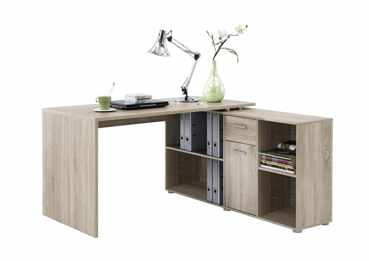 KOMBINIRANA PISALNA MIZA leseni material hrast bianco  - hrast bianco, Design, leseni material (136/139/75cm) - Livetastic