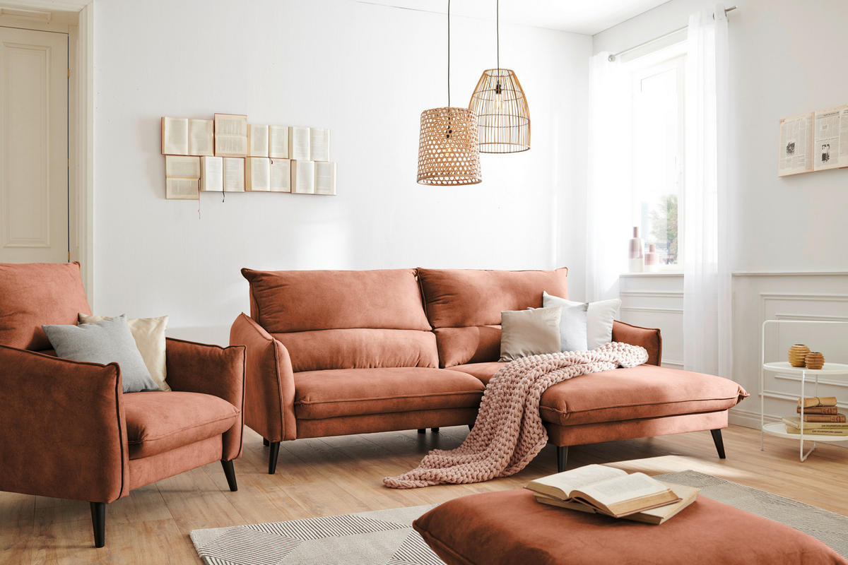 ECKSOFA Rostfarben Velours  - Rostfarben/Schwarz, Design, Holz/Textil (238/170cm) - Carryhome