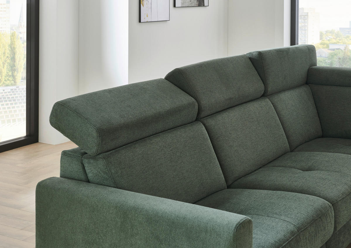 ECKSOFA Beldomo System Dunkelgrün Flachgewebe Kopfteilverstellung  - Dunkelgrün/Schwarz, KONVENTIONELL, Textil/Metall (276/214cm) - Beldomo System