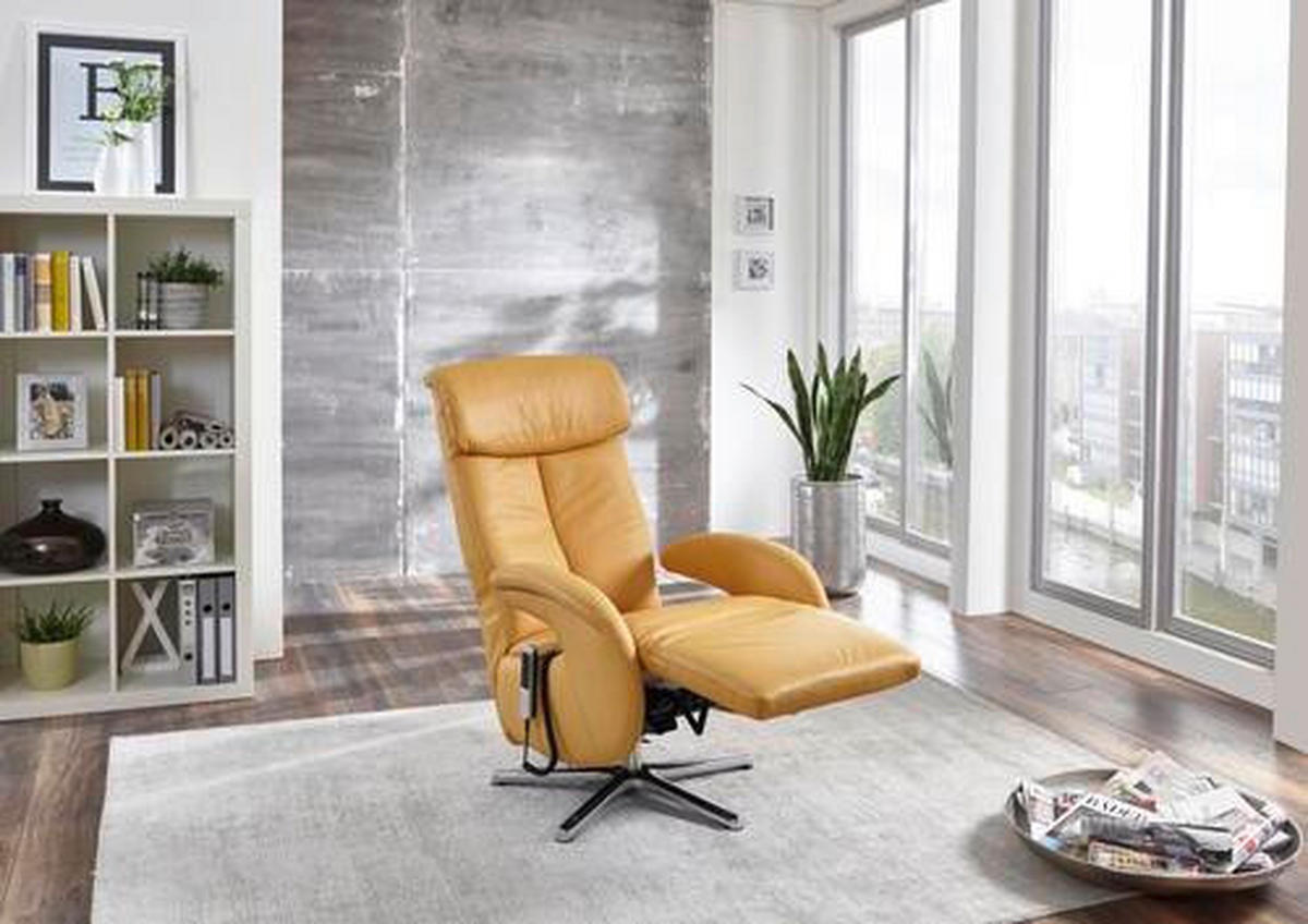 RELAXSESSEL Echtleder    - Currygelb/Alufarben, Design, Leder/Metall (70/112/80cm) - Cantus