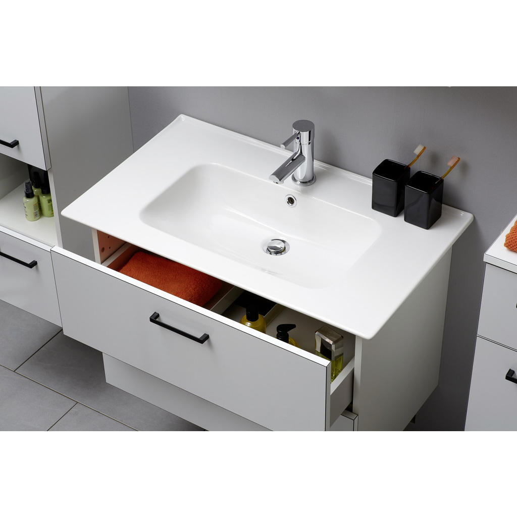 Thumbnail - Xora Waschbecken, Weiß, Keramik, 80x2x45 cm, Made in Germany, 1.BImSchV – 2. Stufe, Badezimmer, Waschbecken & Armaturen,...