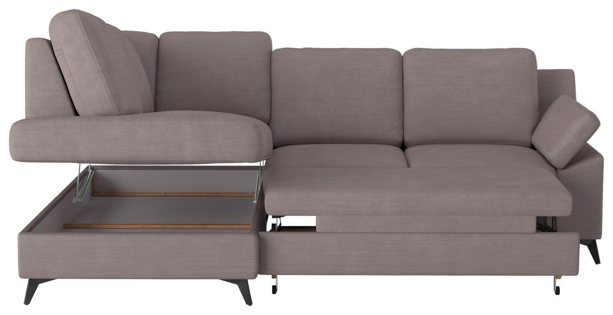 ECKSOFA in Flachgewebe Taupe  - Taupe/Schwarz, Konventionell, Textil/Metall (170/242cm) - Cotta