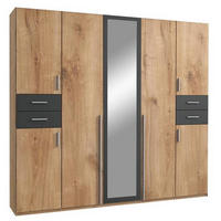 DREHTÜRENSCHRANK in Graphitfarben, Eichefarben  - Eichefarben/Silberfarben, Basics, Holzwerkstoff (225/208/58cm) - MID.YOU