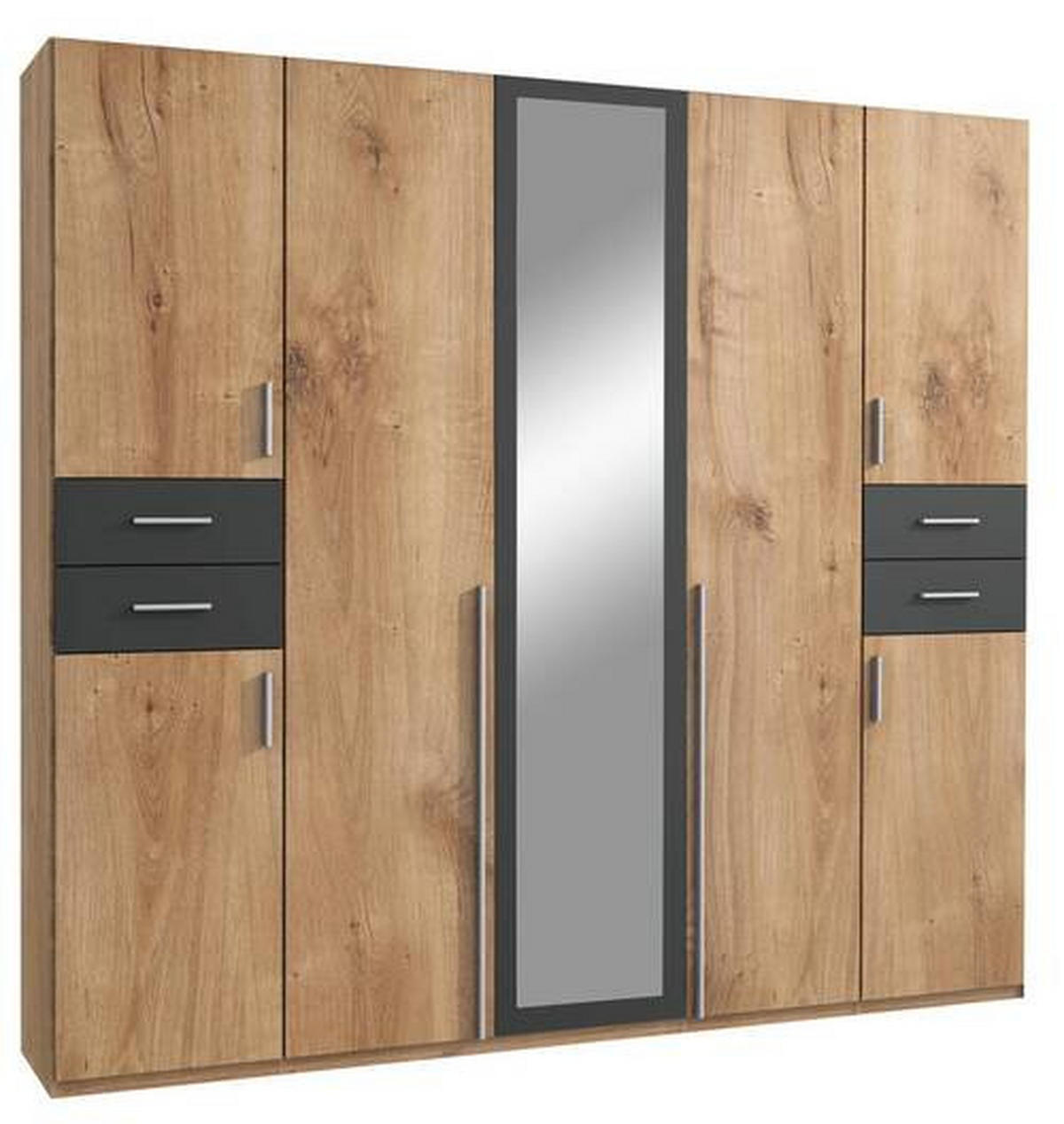 DREHTÜRENSCHRANK in Graphitfarben, Eichefarben  - Eichefarben/Silberfarben, Basics, Holzwerkstoff (225/208/58cm) - MID.YOU