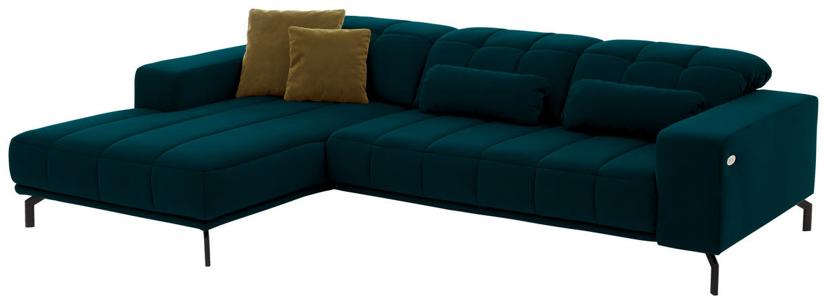 ECKSOFA Petrol Velours  - Petrol/Schwarz, Design, Textil/Metall (195/293cm) - Beldomo Style