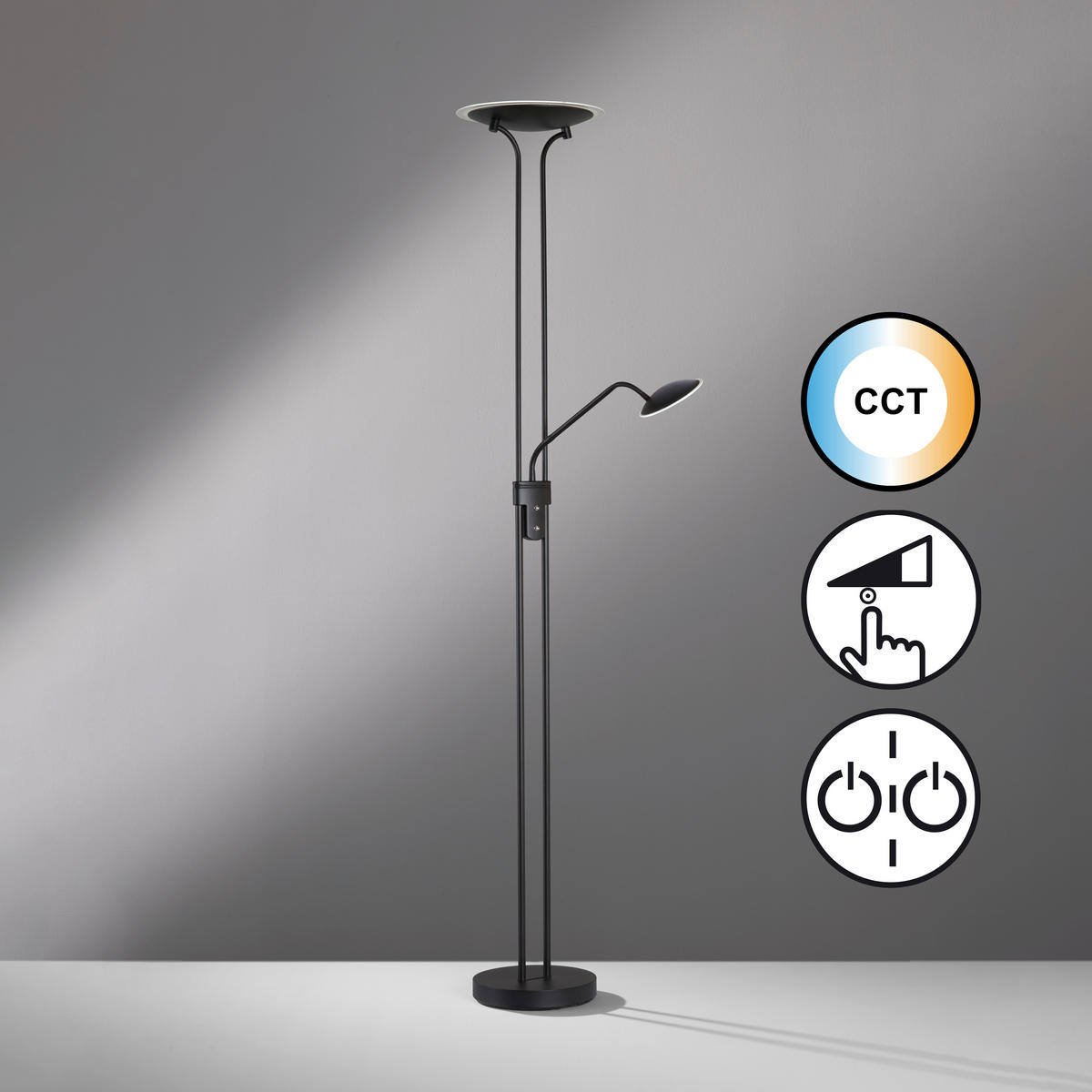 STOJACÍ LED SVÍTIDLO, 35/180 cm  - černá, Konvenční, kov/sklo (35/180cm) - Fischer & Honsel