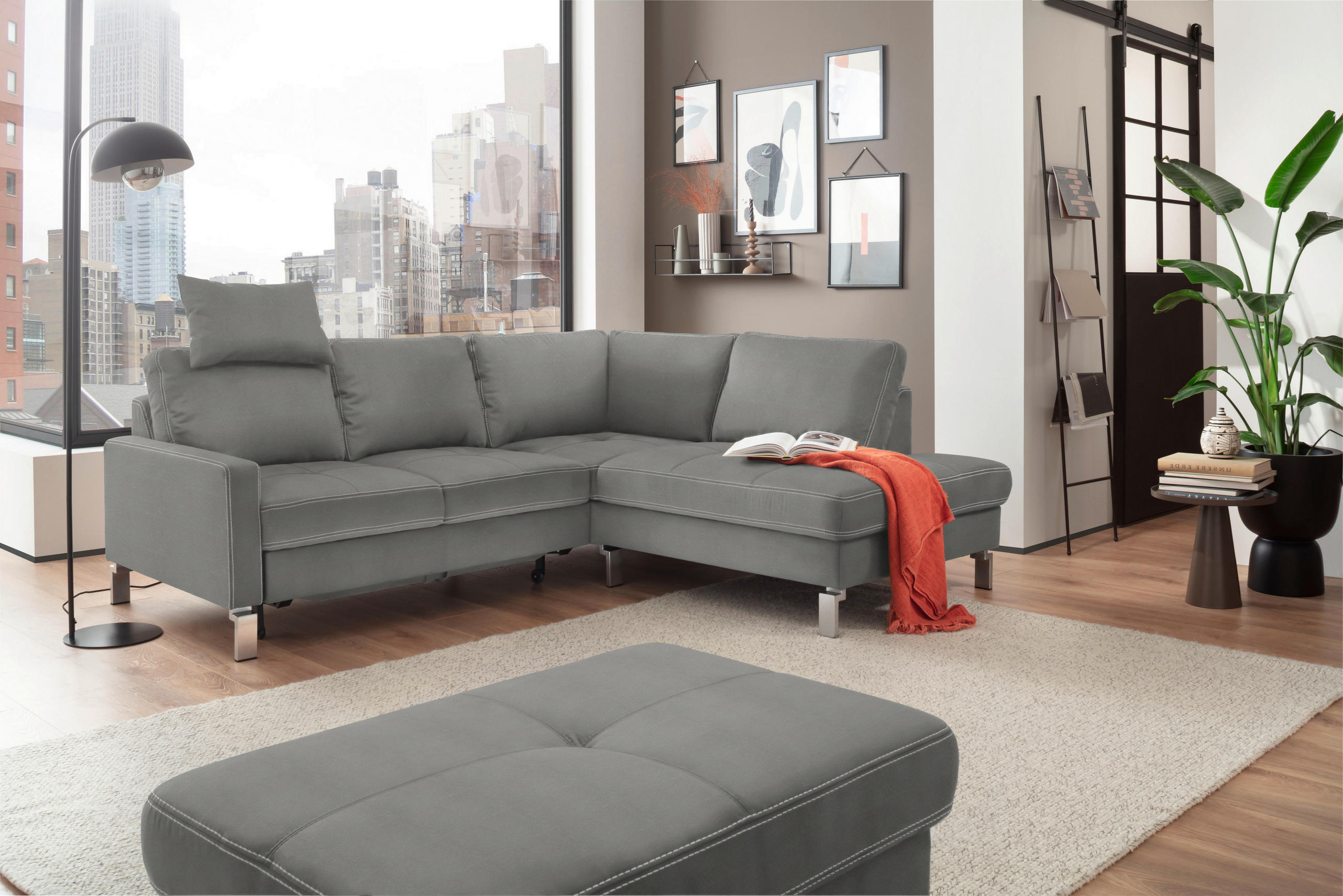 ECKSOFA in Mikrofaser Grau  - Chromfarben/Beige, Design, Textil/Metall (229/200cm) - Pure Home Lifestyle