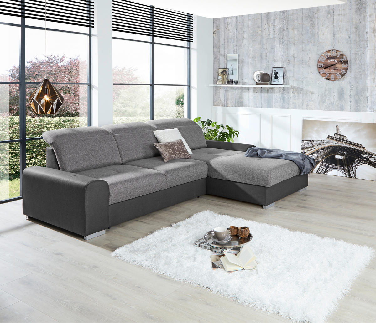 ECKSOFA in Webstoff Graphitfarben, Grau  - Silberfarben/Graphitfarben, Konventionell, Holz/Textil (286/203cm) - Livetastic