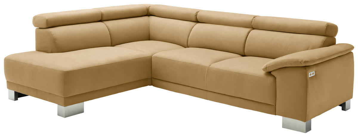ECKSOFA in Mikrofaser Gelb, Orange  - Chromfarben/Gelb, Design, Holz/Textil (205/270cm) - Pure Home Lifestyle