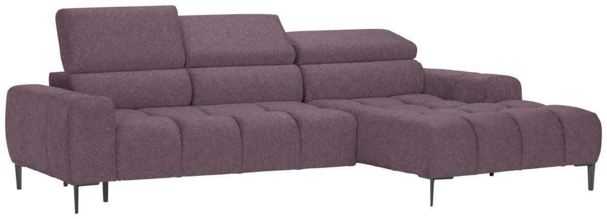 ECKSOFA in Samt, Webstoff Flieder  - Flieder/Schwarz, Design, Textil/Metall (270/177cm) - Welnova