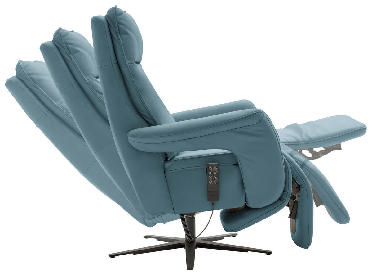 RELAXSESSEL in Leder Blau  - Blau/Schwarz, Design, Leder/Metall (83/116/87cm) - Valdera