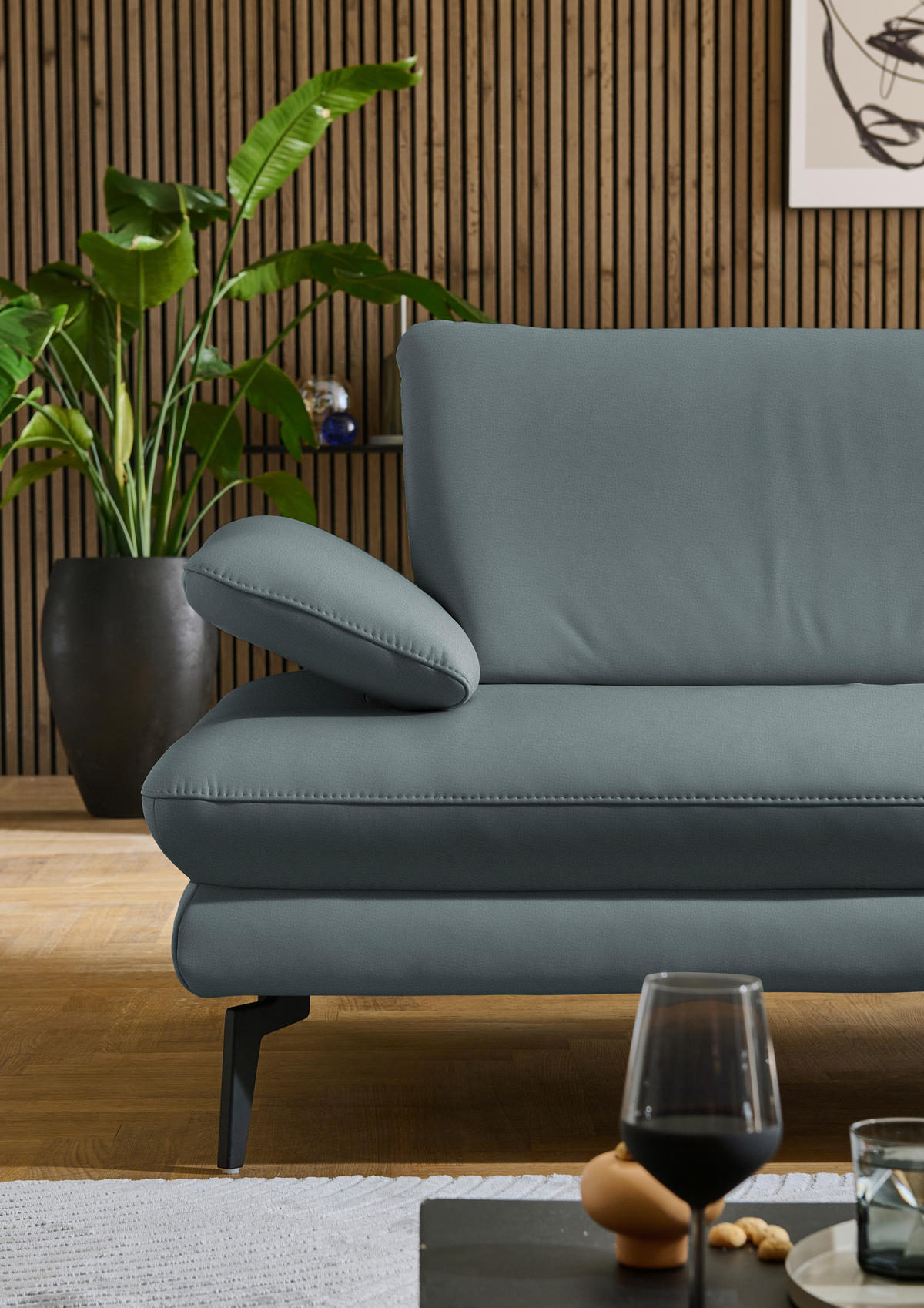 ECKSOFA in Echtleder Blaugrau  - Blaugrau/Schwarz, Design, Leder/Metall (308/195cm) - Dieter Knoll