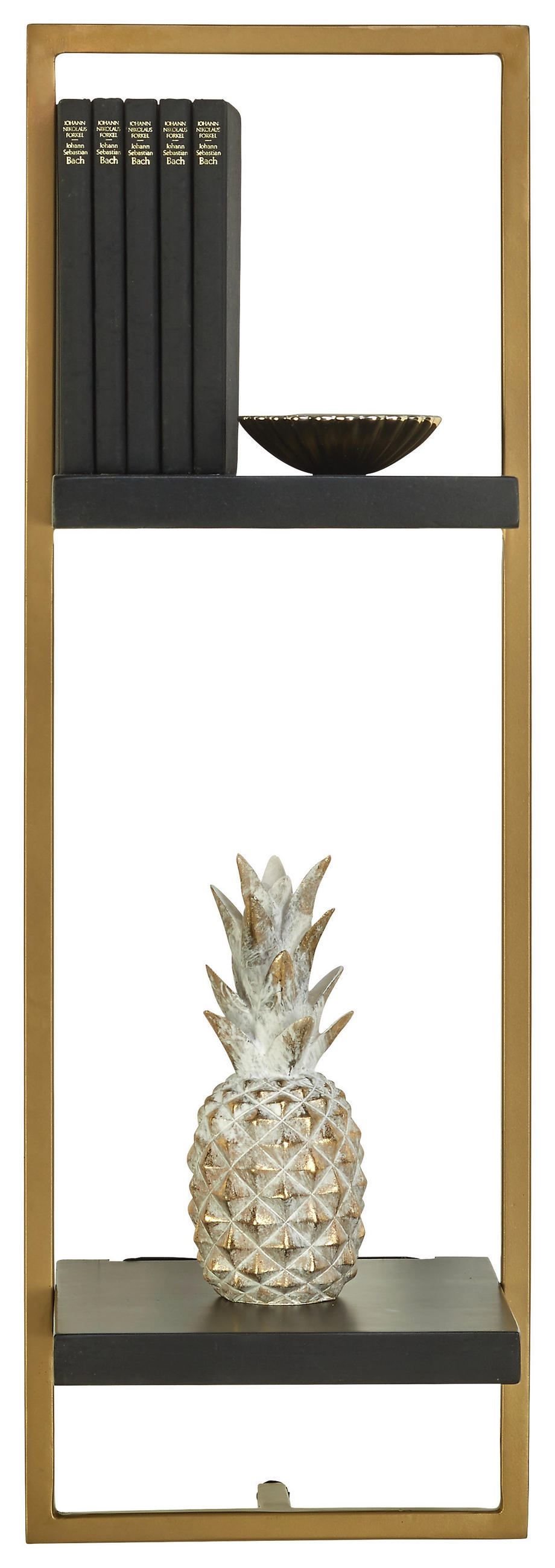 WANDREGAL Akazie massiv Schwarz, Goldfarben  - Goldfarben/Schwarz, Trend, Holz/Metall (25/75/25cm) - Lomoco