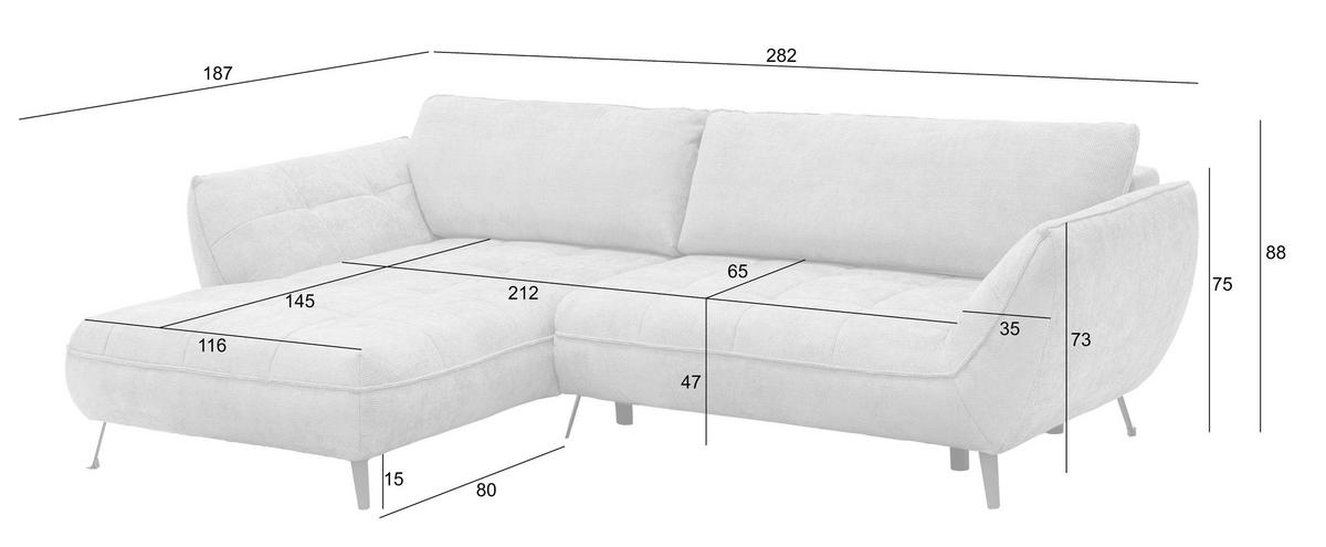 ECKSOFA SAMOA Grau Struktur  - Schwarz/Grau, Design, Textil/Metall (187/282cm) - Livetastic