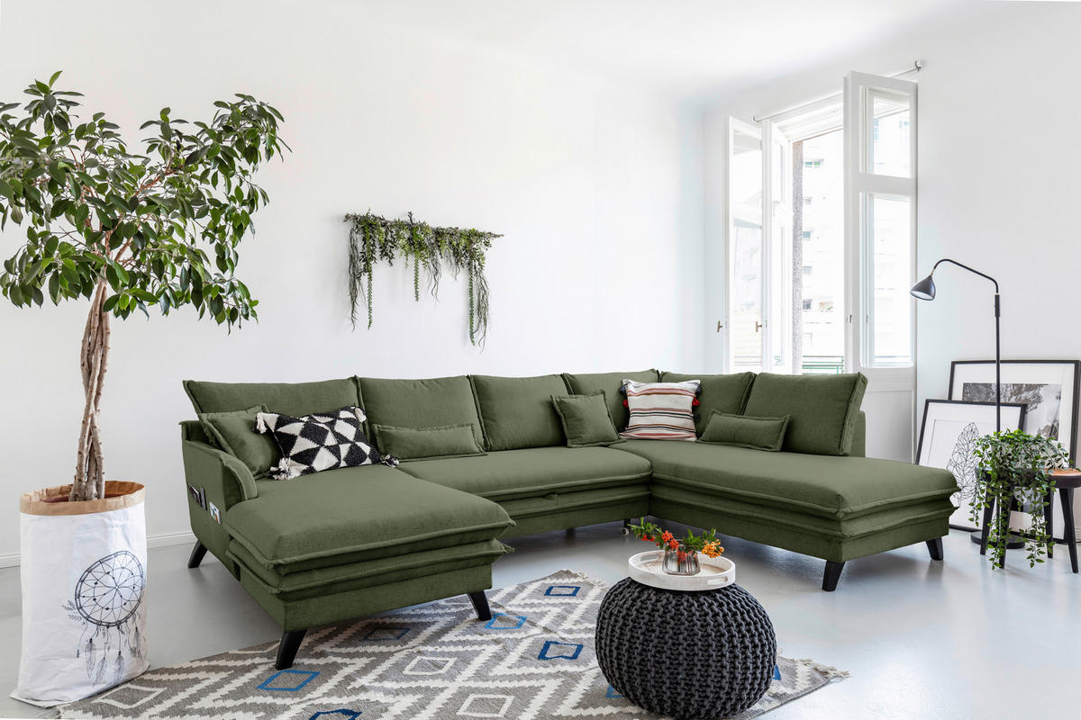 SJEDEĆA GARNITURA tekstil  zelena   - zelena/crna, Design, tekstil/drvo (150/300/200cm) - P & B