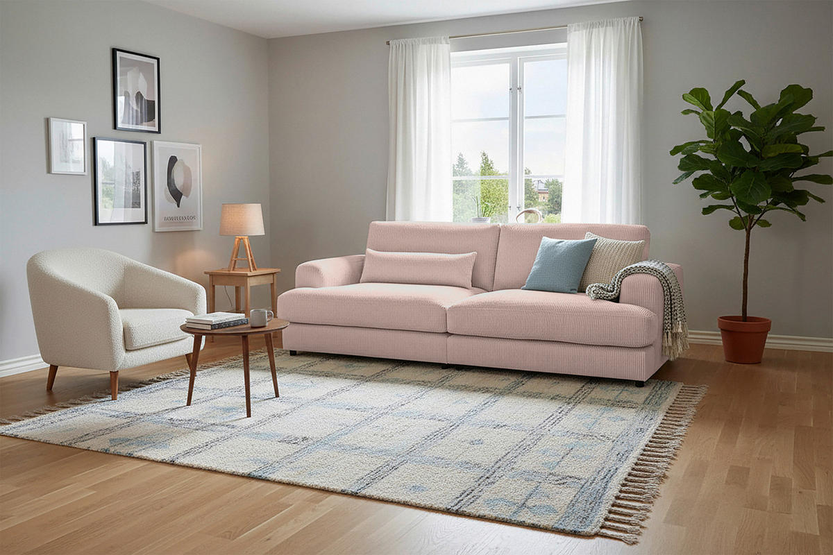 MEGASOFA Cord Rosa  - Schwarz/Rosa, MODERN, Kunststoff/Textil (260/85/112cm) - Lomoco