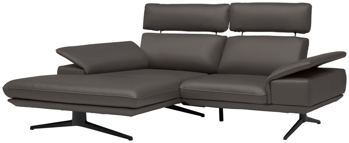 ECKSOFA in Echtleder Dunkelbraun  - Dunkelbraun/Beige, Design, Leder/Metall (150/242cm) - Koinor
