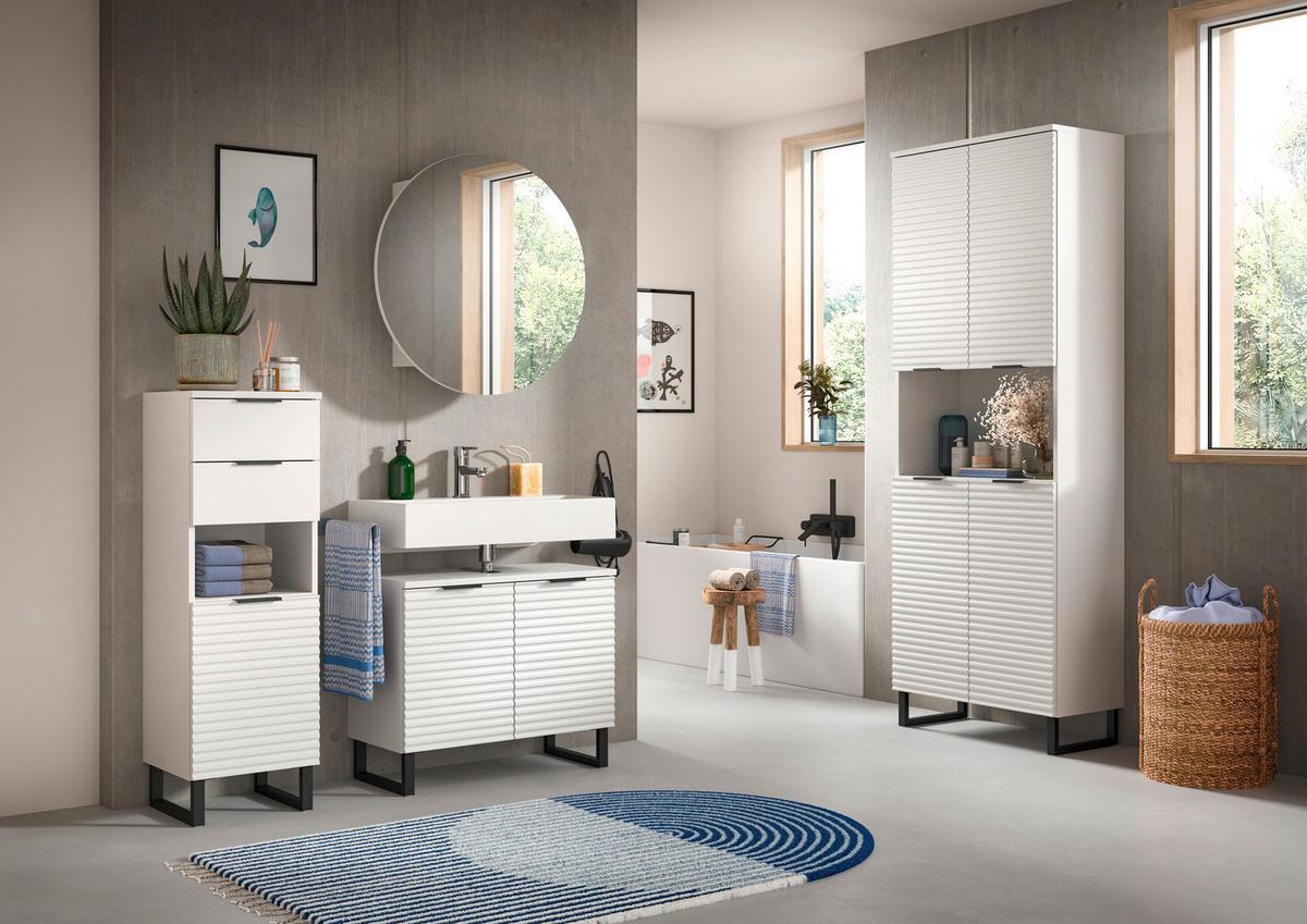 BADEZIMMER 3-teilig  in 140 cm  - Schwarz/Weiß, MODERN, Holzwerkstoff/Metall (140cm) - MID.YOU