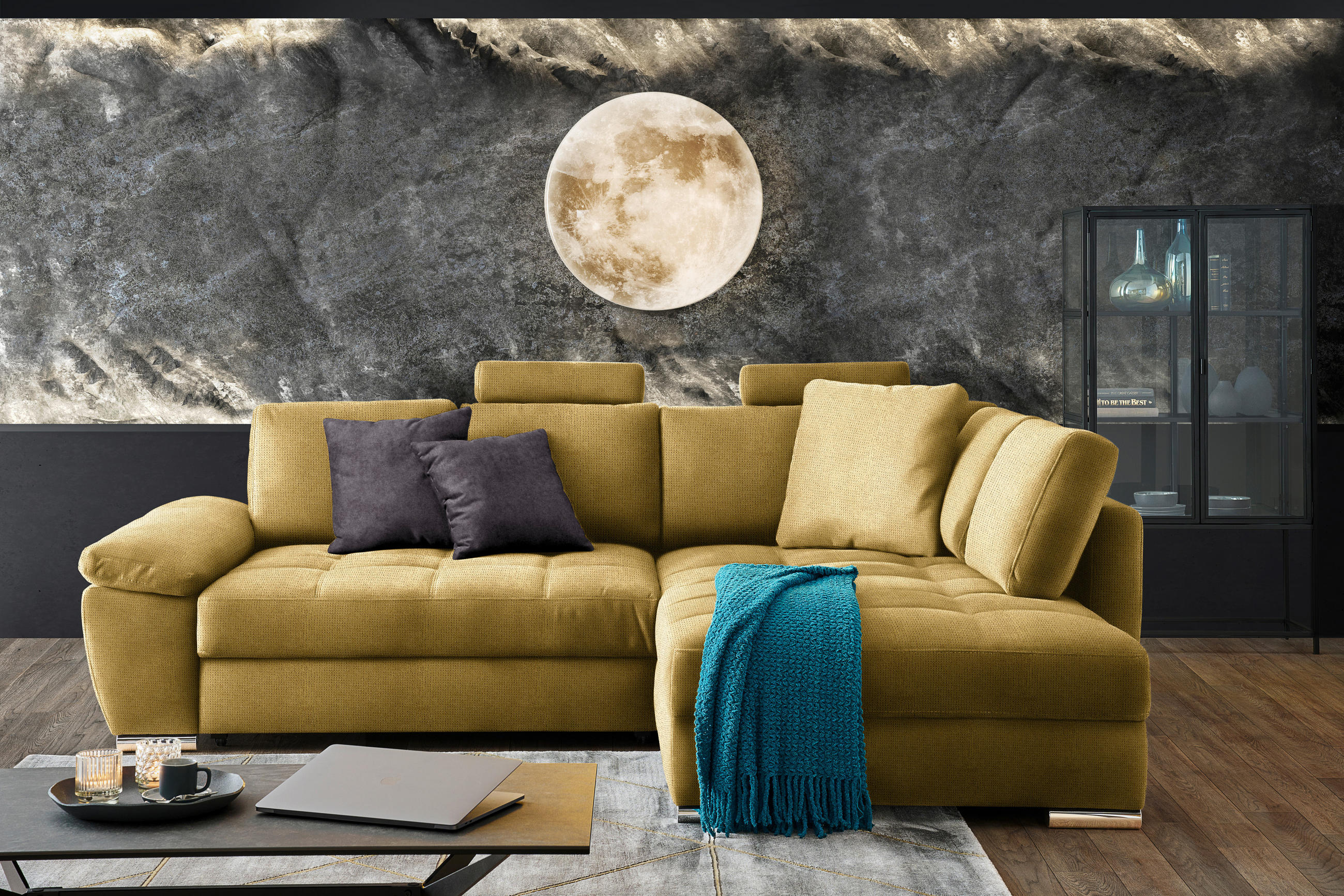 ECKSOFA in Webstoff Gelb  276/212 cm  - Chromfarben/Dunkelgrau, Design, Kunststoff/Textil (276/212cm) - Carryhome