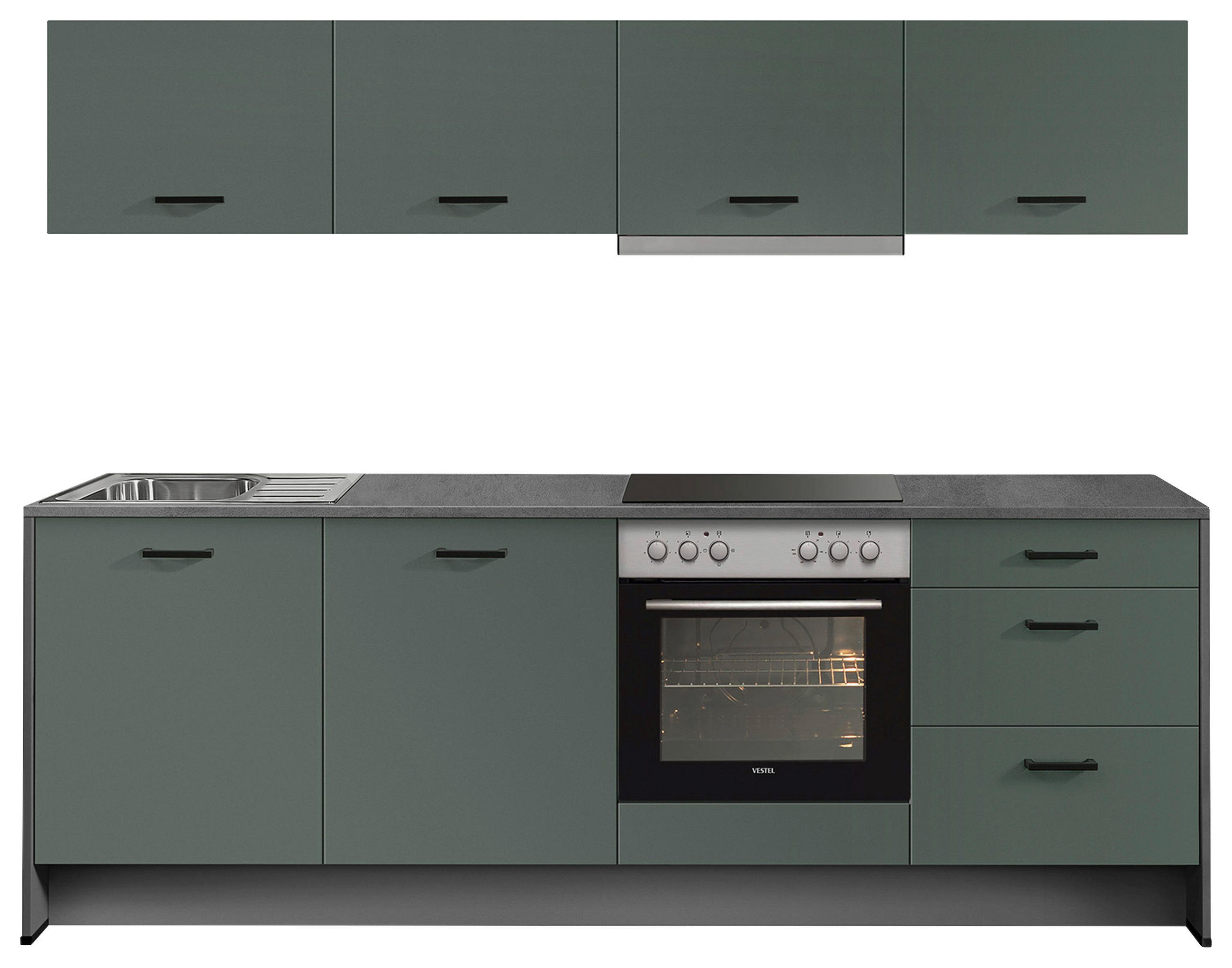 KÜCHENLEERBLOCK 245 cm   Graphitfarben, Dunkelgrün  - Schieferfarben/Dunkelgrün, Basics, Holzwerkstoff/Metall (245cm) - Impuls