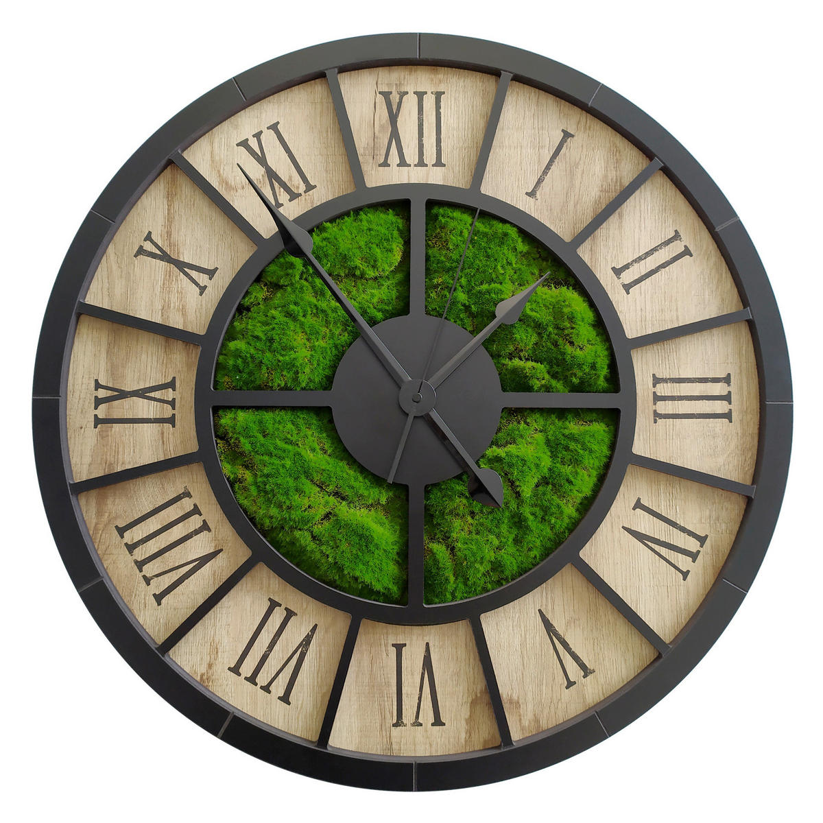 WANDUHR - Schwarz, Eichefarben, Dunkelgrün  - Dunkelgrün/Eichefarben, Basics, Holz/Kunststoff (57cm)