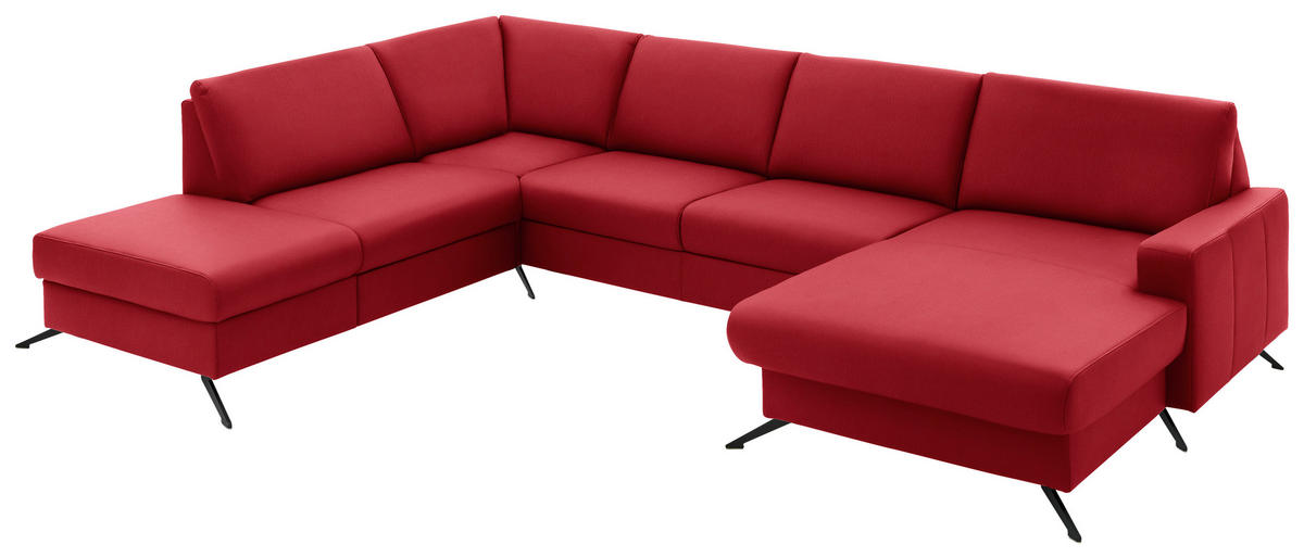 WOHNLANDSCHAFT in Echtleder Rot  - Rot/Schwarz, Design, Leder/Metall (233/339/165cm) - Beldomo Premium