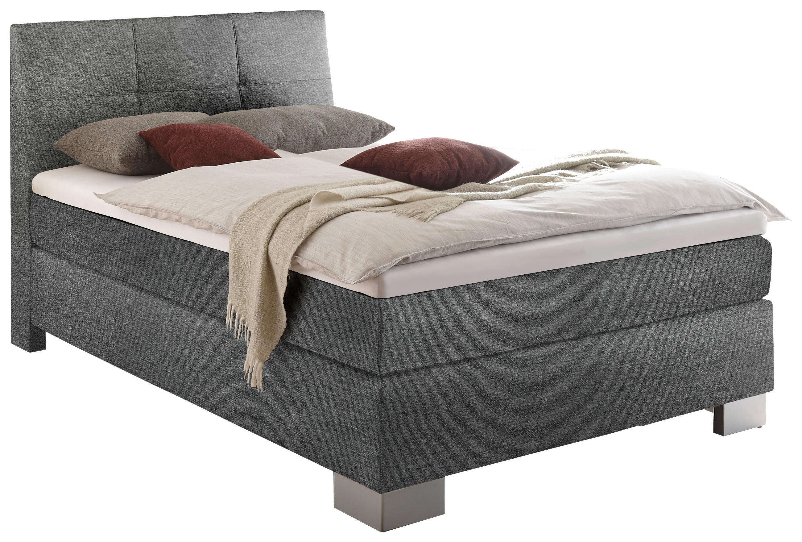 BOXSPRINGBETT 120/200 cm in Anthrazit - Anthrazit/Silberfarben, KONVENTIONELL, Holz/Textil (120/200cm) - Voleo